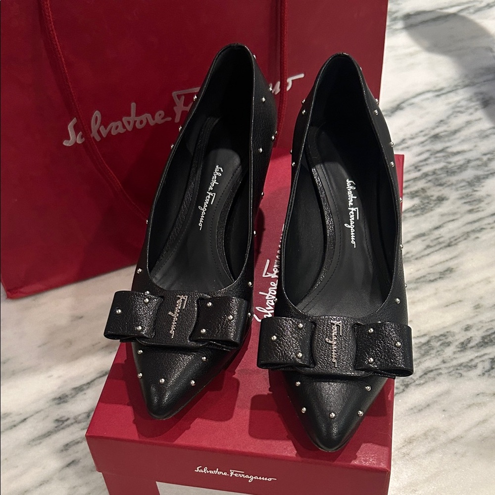 Salvatore Ferragamo Black Studded Heels